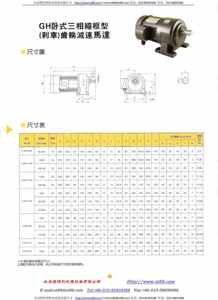 GH卧式三相缩框型(刹车)齿轮减速马达